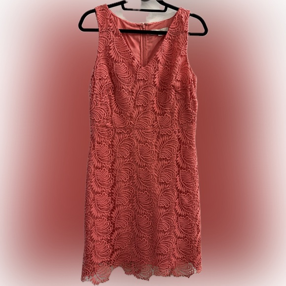 NWT LOFT Coral Pink Floral Lace Sheath Dress Size 6 $98 - Picture 2 of 9